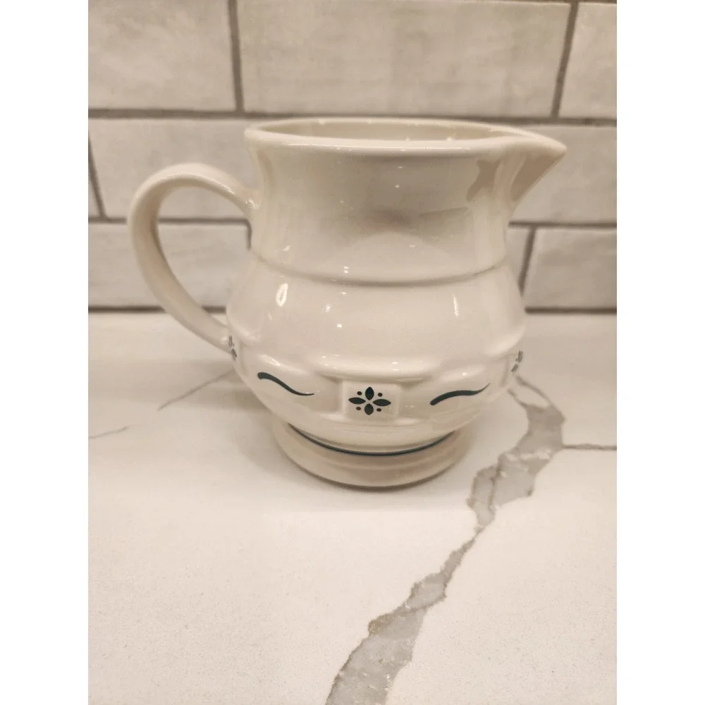 Vtg. Longaberger Pottery Woven Traditions Small Milk Juice‎ Water Pitcher Green